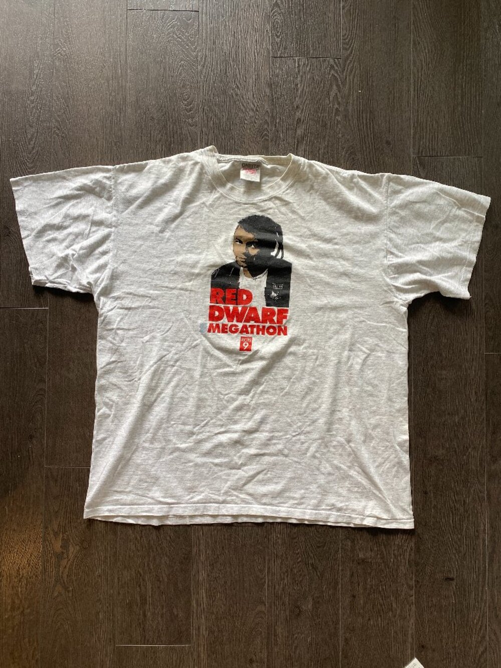 90s Red Dwarf Smegathon KCTS 9 Graphic T-Shirt. Vintage Heather Grey Red Dwarf